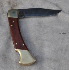 Frontier 4815 Double Eagle Imperial USA Large Folding Hunter Brass Frame Bolsters  Mint Wood Handle