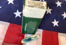 Case xx 2004 Tiny Trapper Knife w Peacock Appaloosa Handles + scrolled bolsters