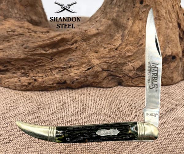 Marbles MR192 Large Texas Toothpick Single Blade Green Jigged Bone Knife (11) Marbles MR192 Large Texas Toothpick Single Blade Green Jigged Bone Knife (11)