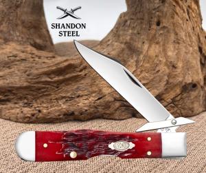 Case XX Dark Red Bone Peach Seed Jig Cheetah Cub No 31943 Folding Pocket Knife