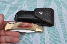 Parker Imai Large Folder 5" Closed Seki japan Burnt Bone Handles Brass bolsters Close To Mint
