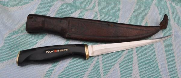 Normark Full Tang Fillet Knife 10 1/2" Made In 1973 Fiskars Stainless Original Leather Sheath Normark Full Tang Fillet Knife 10 1/2" Made In 1973 Fiskars Stainless Original Leather Sheath