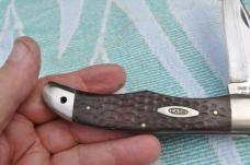 Case XX USA 2 Blade Folding Hunter 6265 SAB Light Use Crashing Snap Both Lanyard Hole Jigged Wood