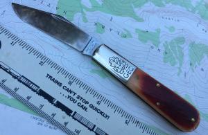 GEC 861121 Two Acorn Barlow rust orange natural bone stainless clip blade pre-owned
