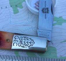 GEC 861121 Two Acorn Barlow rust orange natural bone stainless clip blade pre-owned