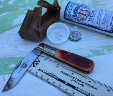 GEC 861121 Two Acorn Barlow rust orange natural bone stainless clip blade pre-owned