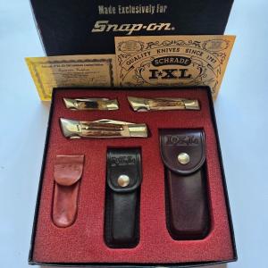 Vintage Schrade IXL GS-234 Lockback 3-Knife Limited Edition Set - Genuine Stag - Snap-on Exclusive 