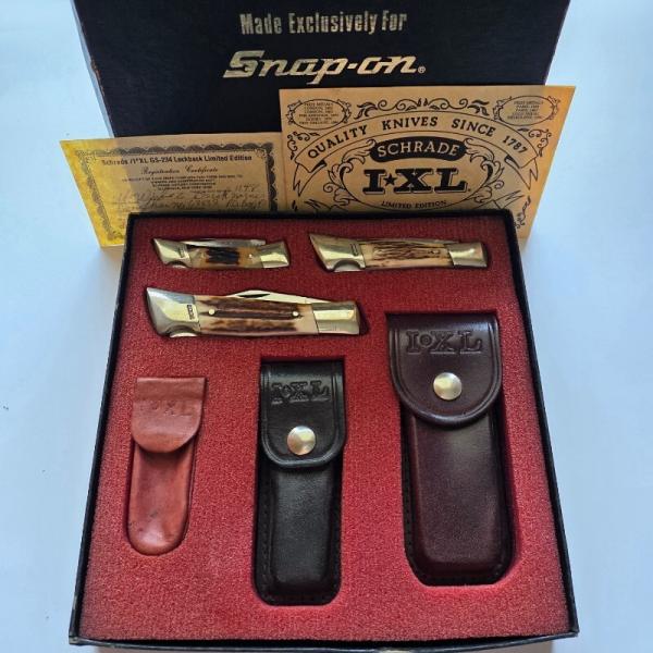 Vintage Schrade I*XL GS-234 Lockback 3-Knife Limited Edition Set - Genuine Stag - Snap-on Exclusive Vintage Schrade I*XL GS-234 Lockback 3-Knife Limited Edition Set - Genuine Stag - Snap-on Exclusive