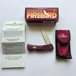 Vintage Schrade USA SP3 Firebird Lockback Knife - Mint In Box MIB - Maroon Handle Variation