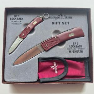 Vintage Schrade USA Lightweight Lockback Gift Set - Mint In Box MIB - Maroon SP1 amp SP3 Combo