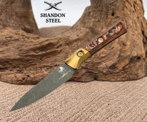 Microtech Paring Knife Livewire Carbon Fiber/Bronze Titanium Bolster Handle USA