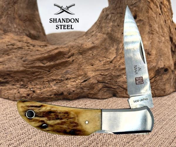 Al Mar Hawk Stag Lockback Drop Point Folding Pocket Knife Seki Japan (125)