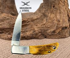 Al Mar Hawk Stag Lockback Drop Point Folding Pocket Knife Seki Japan (125)