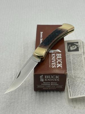 Buck 1990 Model 110BB Brown Bone Folding Lockback Hunter Made In USA New In Box