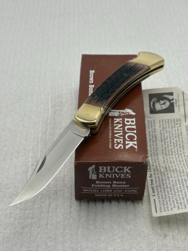 Buck 1990 Model 110BB Brown Bone Folding Lockback Hunter Made In USA New In Box Buck 1990 Model 110BB Brown Bone Folding Lockback Hunter Made In USA New In Box