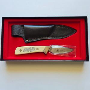 Vintage Schrade USA SC509 quotGreat Eaglequot Scrimshaw Fixed Blade Knife - Full Box amp Sheath Bundle