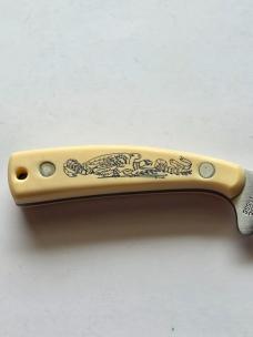 Vintage Schrade USA 155SC "The Mayflower" Scrimshaw Fixed Blade Knife - Mint In Box Bundle