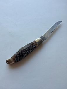 Vintage Schrade-Walden NY USA 225H Folding Hunter - Jigged Delrin - Carbon Steel Patina