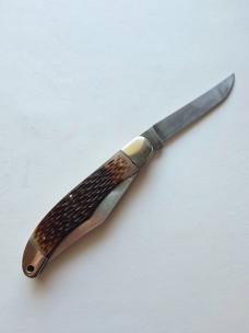 Vintage Schrade-Walden NY USA 225H Folding Hunter - Jigged Delrin - Carbon Steel Patina