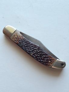Vintage Schrade-Walden NY USA 225H Folding Hunter - Jigged Delrin - Carbon Steel Patina