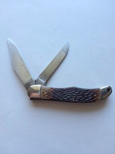 Vintage Schrade-Walden NY USA 225H Folding Hunter - Jigged Delrin - Carbon Steel Patina