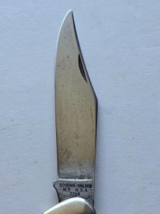 Vintage Schrade-Walden NY USA 225H Folding Hunter - Jigged Delrin - Carbon Steel Patina
