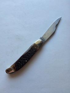 Vintage Schrade-Walden NY USA 225H Folding Hunter - Jigged Delrin - Carbon Steel Patina