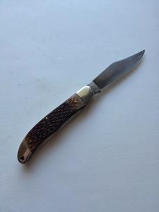 Vintage Schrade-Walden NY USA 225H Folding Hunter - Jigged Delrin - Carbon Steel Patina