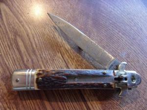 Leverletto stag  7-34 OA  Damascus steel blade AKC  Italy
