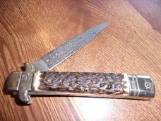 Leverletto stag  7-3/4 OA  Damascus steel blade AKC  Italy