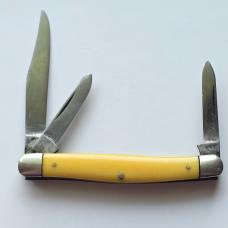 Vintage 1960s Ka-Bar 3 Blade Premium Stockman Knife - Yellow Composition Handles - USA Made