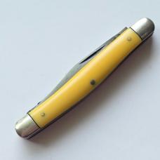 Vintage 1960s Ka-Bar 3 Blade Premium Stockman Knife - Yellow Composition Handles - USA Made