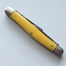 Vintage 1960s Ka-Bar 3 Blade Premium Stockman Knife - Yellow Composition Handles - USA Made