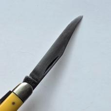 Vintage 1960s Ka-Bar 3 Blade Premium Stockman Knife - Yellow Composition Handles - USA Made