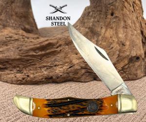 Hunters Classic NAHC Stainless 4quot Blade Orange Jigged Bone Handle Folding Knife5