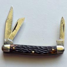 Vintage Schrade USA 808 Senior Stockman Pocket Knife - Classic Brown Jigged Delrin