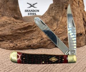 German Bull Trapper GB-010RPB Pocket Knife 2 Blades Red Pick Bone Handle 58