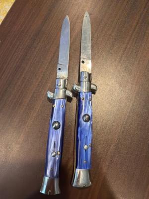Two blue vintage acrylic Italian stilettos
