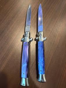 Two blue vintage acrylic Italian stilettos
