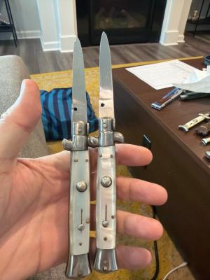Two perlex vintage italian stiletto’s stamped rostfrei