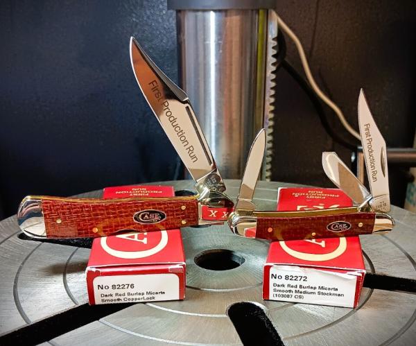 2025 1st Production Run Copperlock 101549L & 103087 Stockman Dark Red Burlap Micarta Carbon Steel