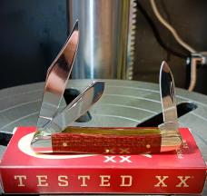2025 1st Production Run Copperlock 101549L & 103087 Stockman Dark Red Burlap Micarta Carbon Steel