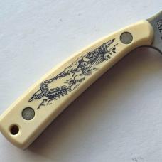 Vintage 1981 Schrade USA 152 Scrimshaw Sharpfinger Knife - Whale & Ship Scene - Boxed