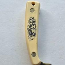 Vintage 1981 Schrade USA 152 Scrimshaw Sharpfinger Knife - Whale & Ship Scene - Boxed