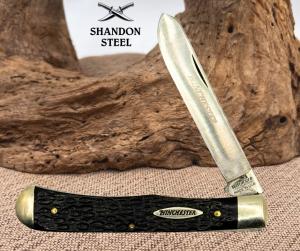 Winchester USA 1 Spey Blade Trapper Black Jigged Delrin Handles 19005 69
