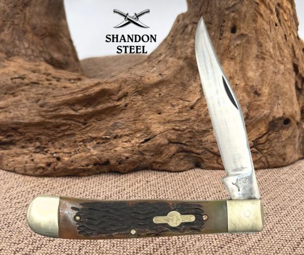 German Bull Trapper Folding PocketKnife Single Clip Point Blade Bone Handle (66)