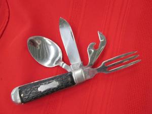 VTG COLONIAL PROV USA PIC NIC SET Hobo Knife Spoon Fork Can Opener Cap Lifter