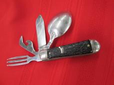 VTG COLONIAL PROV USA PIC NIC SET Hobo Knife Spoon Fork Can Opener Cap Lifter