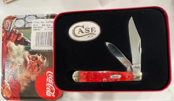 Case 2001 Dark Red Swell Jack Coca Cola knife in tin