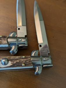 DUO OF NEW FRANK BELTRAME STAG HORN 23CM 9" BAYONET AND DAGGER STILETTOS 4MM KICK SPRING... SNAPPY! 